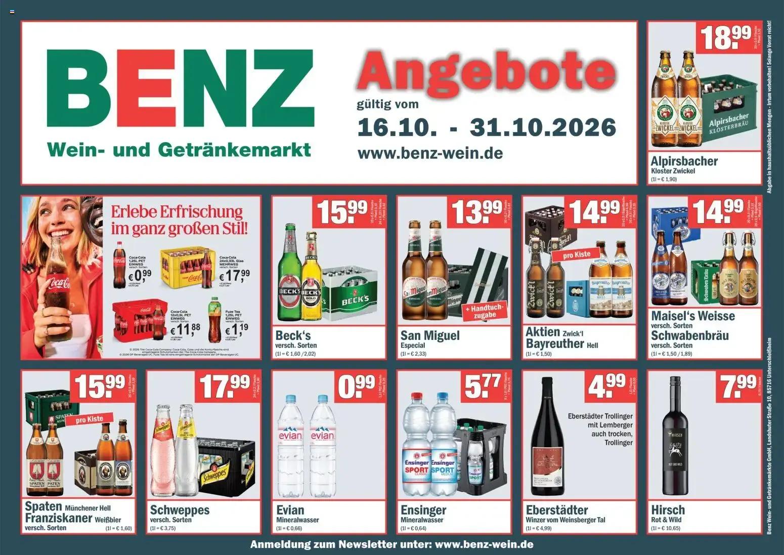 Benz Getränke Prospekt vom 16.10.2026 – Angebote online von 16. Oktober bis 31. Oktober 2026 - Prospekt seite 1