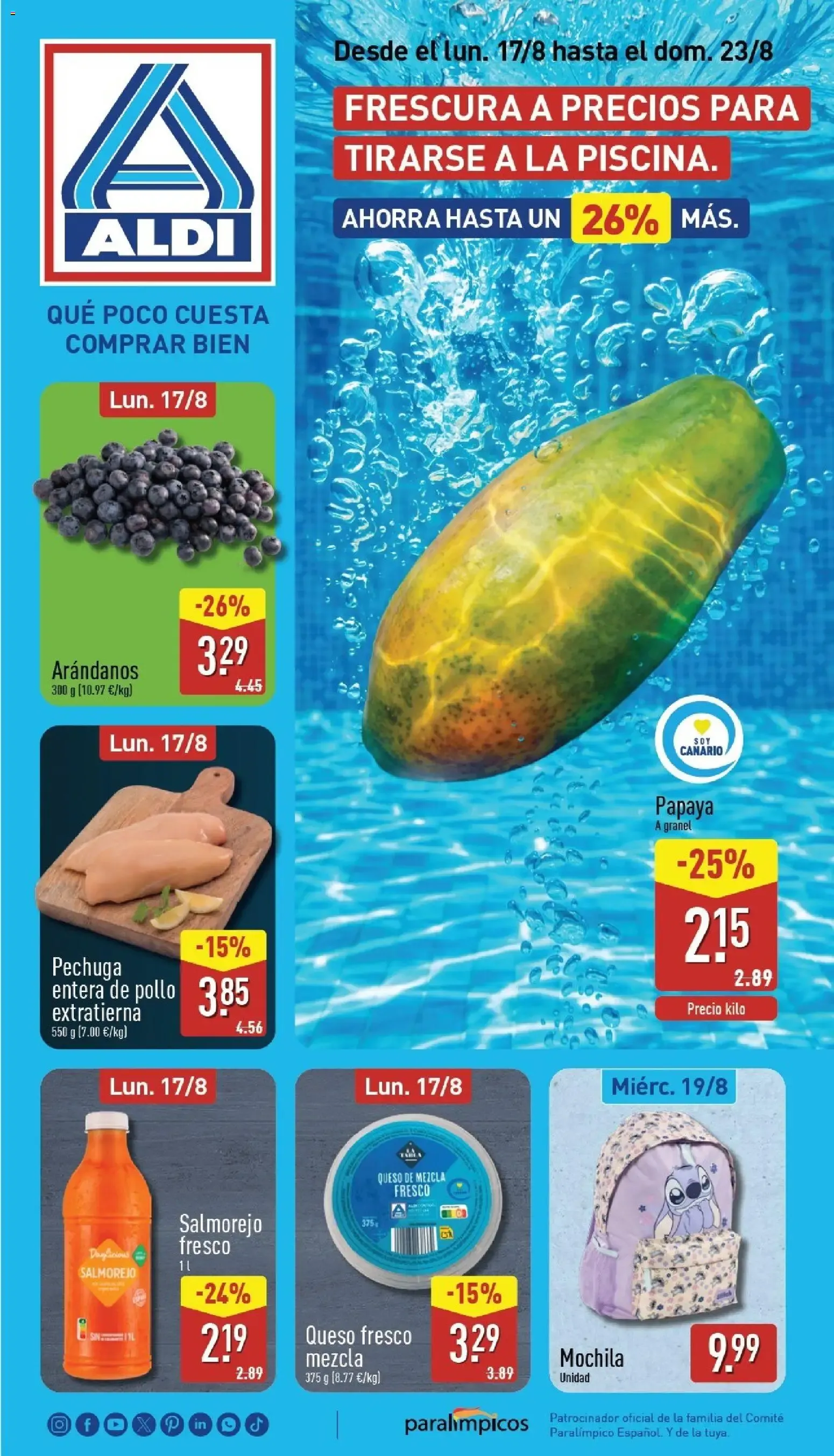 Catálogo de Aldi: Frescura a precios para tirarse a la piscina 17 de agosto al 23 de agosto 2026 - Página 1