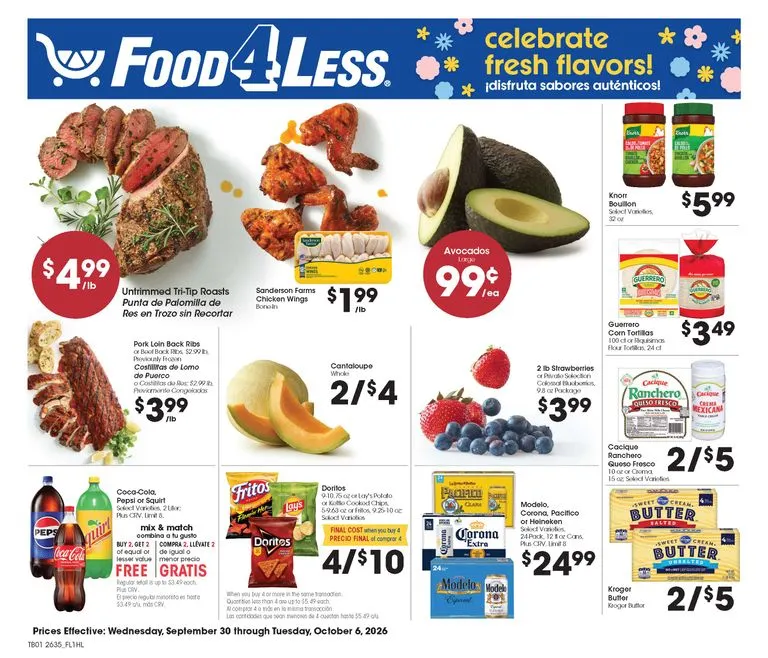 Weekly ad Current Food 4 Less leaflet valid from Wednesday 09/30/2026 to Tuesday 10/06/2026 from September 30 to October 6 2026 - Page 1