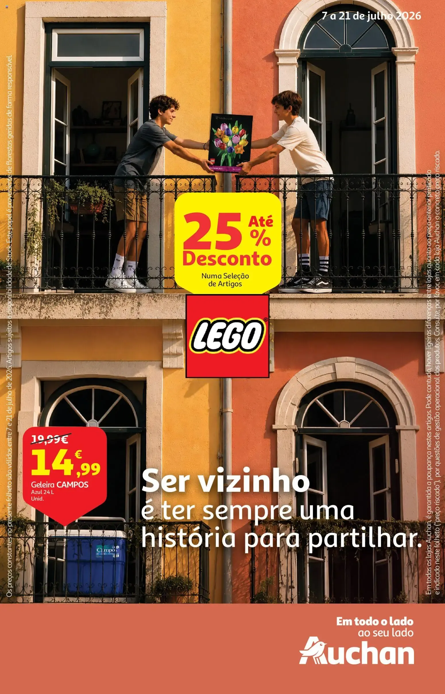 Folheto Auchan: Ser vizinho é ter sempre uma história para partilhar. LEGO y Geleira CAMPOS. de 7 de julho até 21 de julho 2026 - Pagina 1