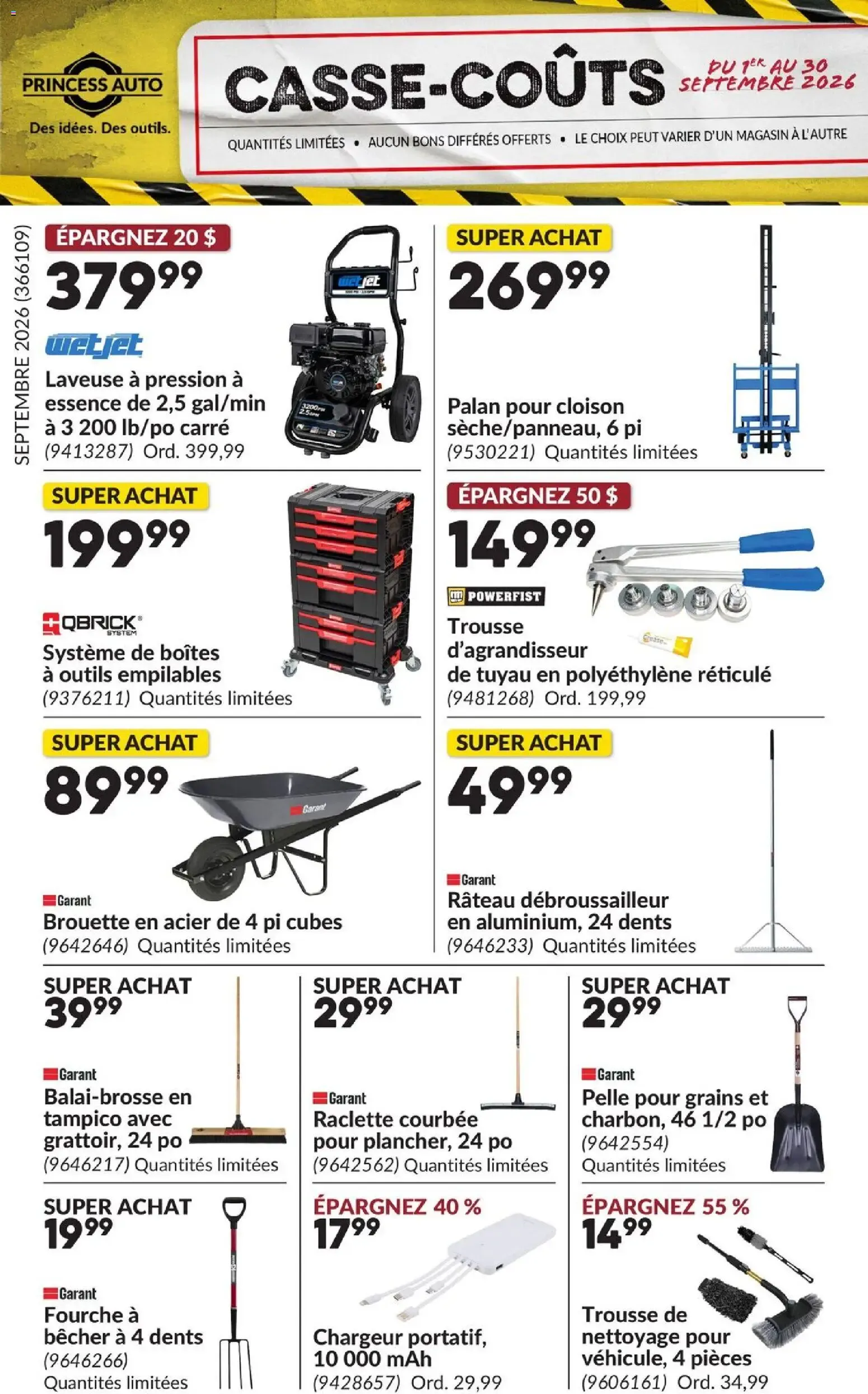Princess Auto Casse-Coûts from September 1 to September 30 2026 - flyer page 1