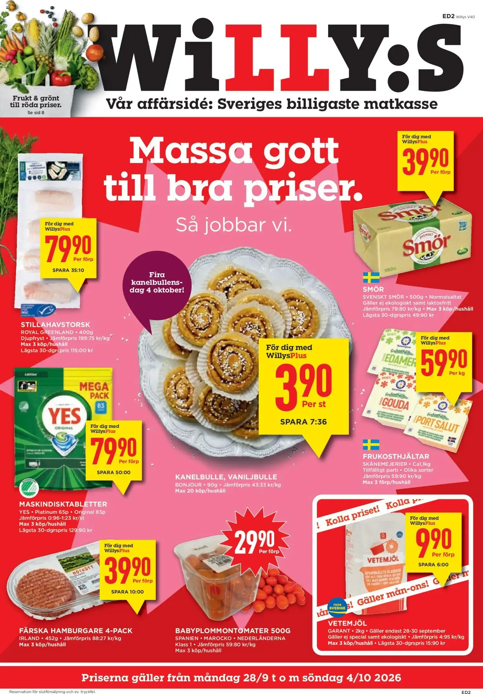 Willys: Sveriges billigaste matkasse från 28 september till 4 oktober 2026 - Reklamblad sidor 1