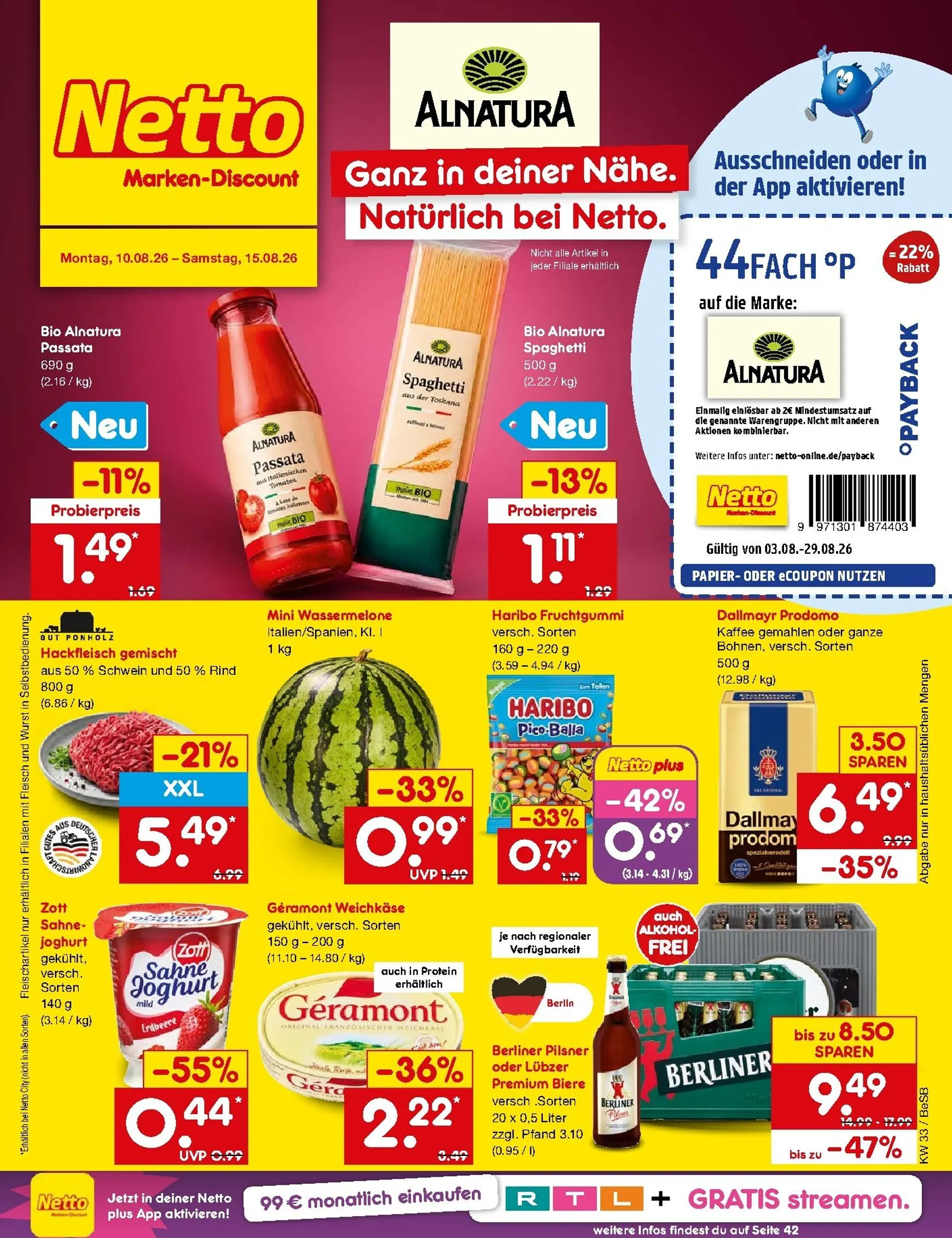 Netto Marken Discount Prospekt nächste Woche – von Montag 10.08.2026 bis Samstag 15.08.2026 von 10. August bis 15. August 2026 - Prospekt seite 1