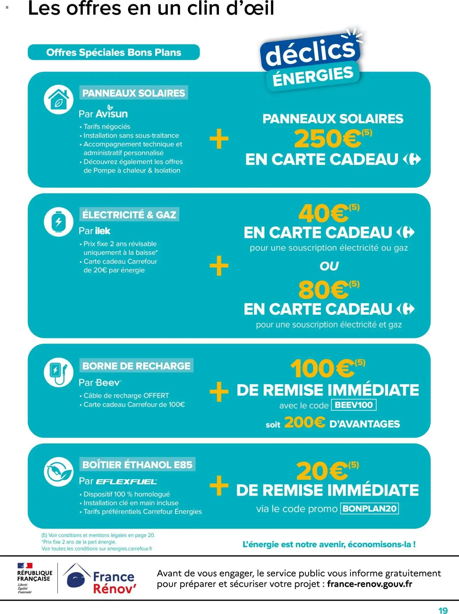 Carrefour énergies: Déclics ÉNERGIES. Todo sobre el ahorro de energía y los buenos planes negociados para ti. du 22 septembre au 31 octobre 2026 - Catalogue page 19