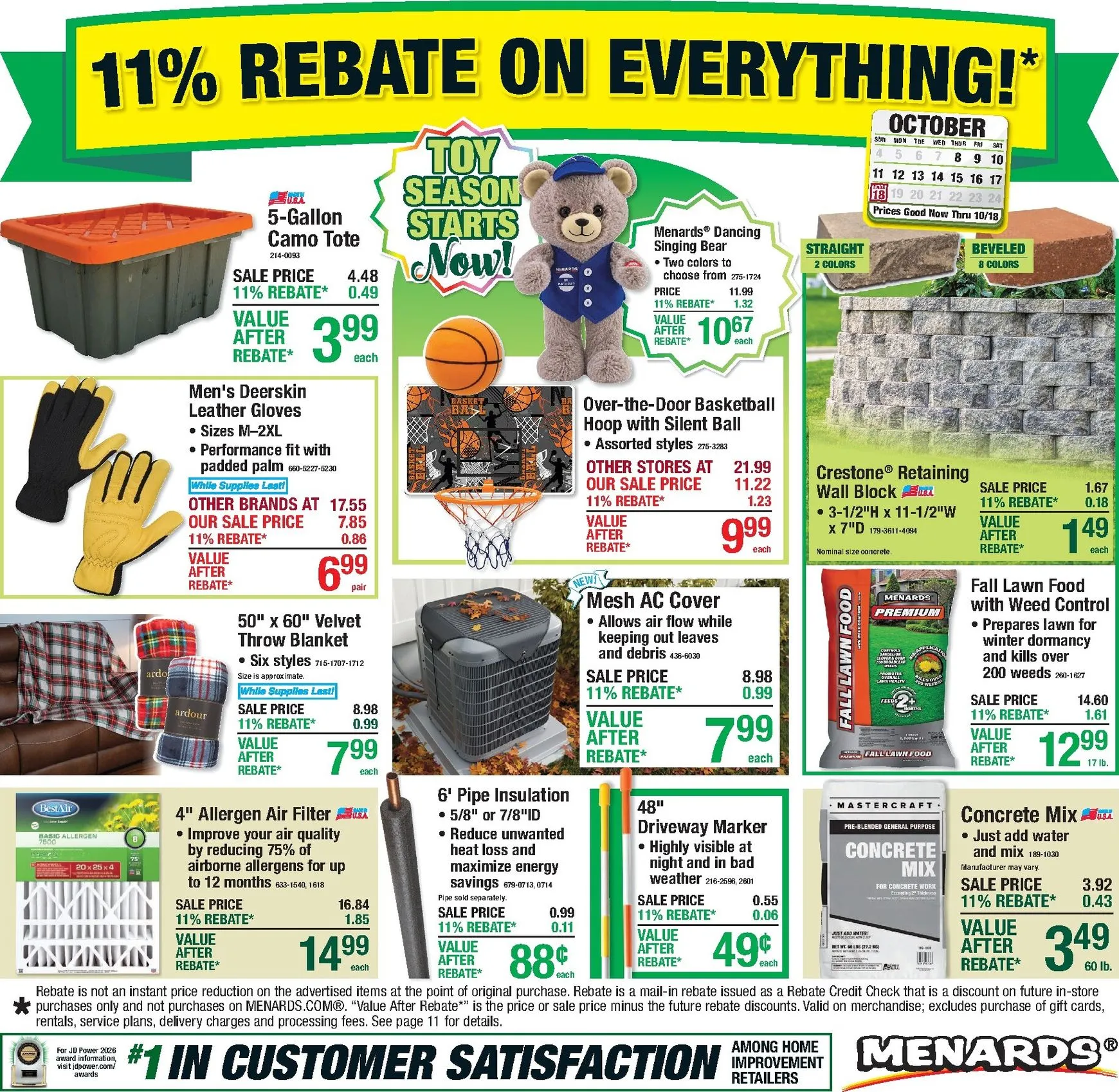 Weekly ad Menards - 11% Rebate on Everything! from October 8 to October 18 2026 - Page 1