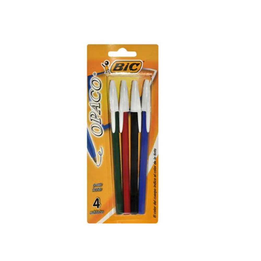 Bolígrafo BIC Opaco Dura+ punta 1.0 Surtido Blister 4 unidades