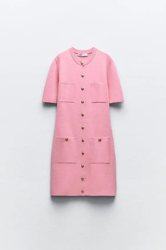 VESTIDO MINI PUNTO BOTONES DORADOS