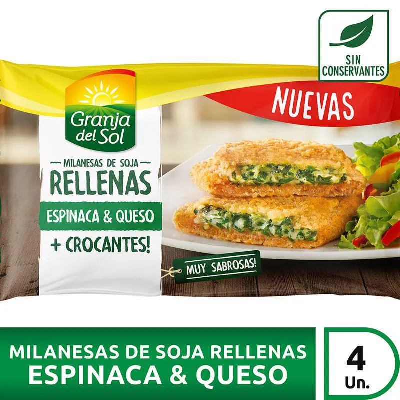 Milanesas de Soja Rellenas Espinaca & Queso Granja del Sol 380 Grs.