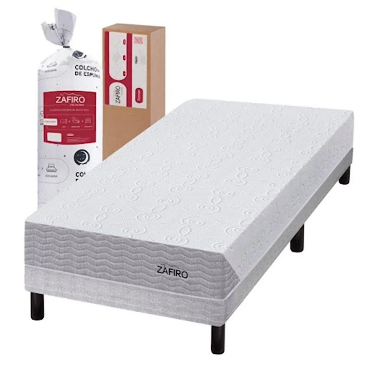 Conjunto Sommier en caja y Colchón Zafiro Express Light de 1 plaza 80x190