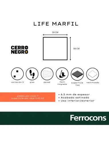 SEGUNDA CCN LIFE MARFIL NATURAL RECTIFICADO 59X59 M2