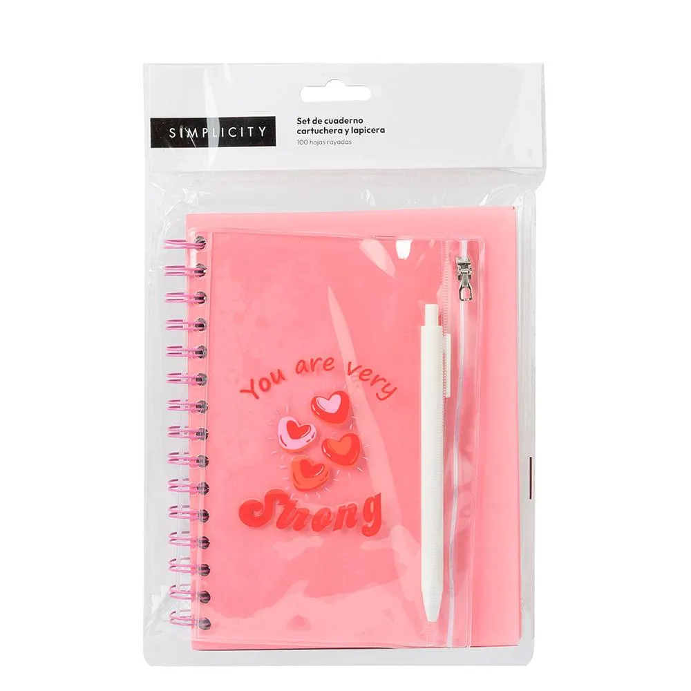 Cuaderno Cartuchera Anillado Simplicity Cherry
