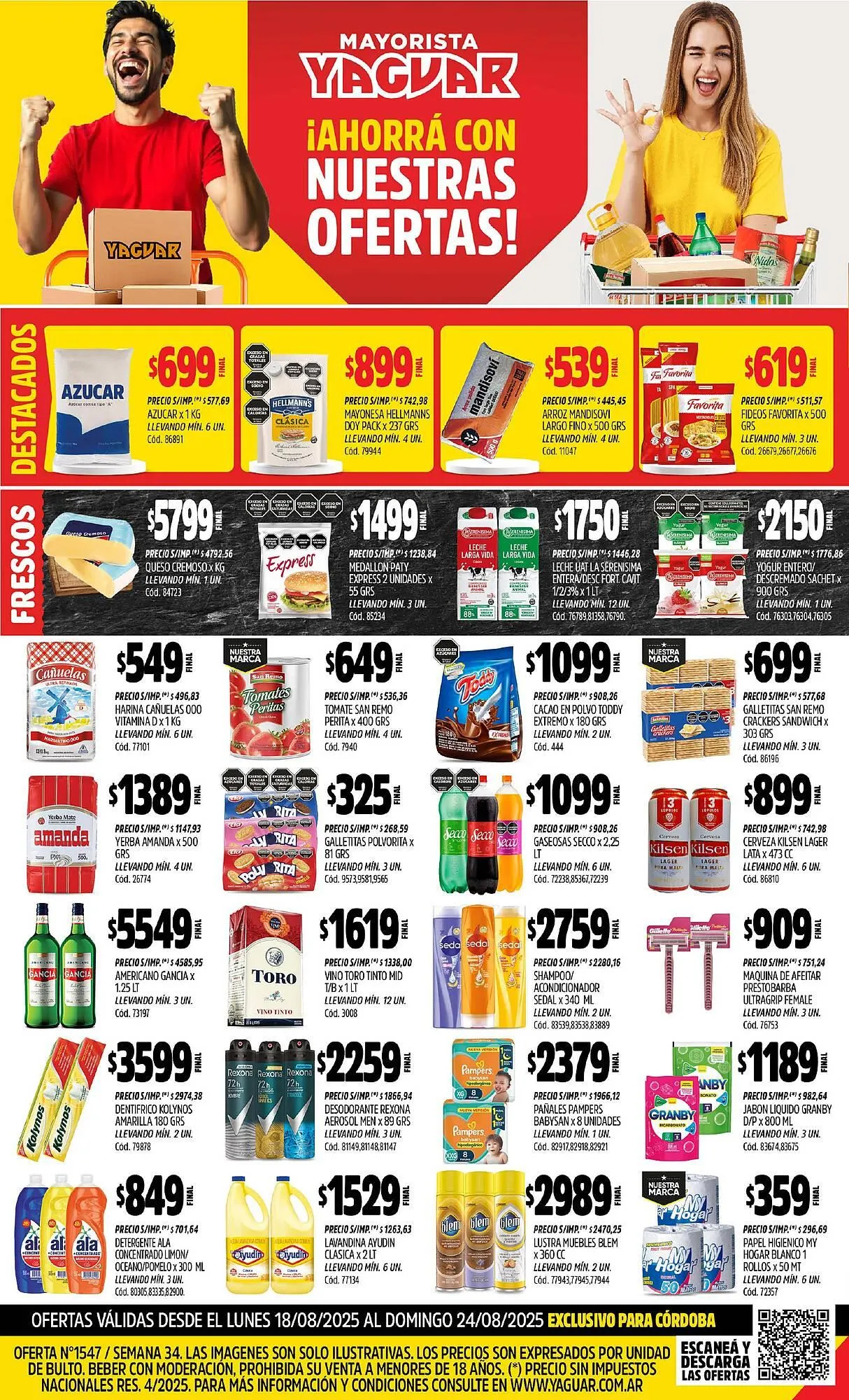 Ofertas de Catálogo Supermercados Yaguar 18 de agosto al 24 de agosto 2025 - Página 1 del catálogo