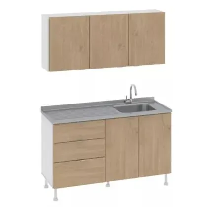 Kit de cocina Confort 140 cm blanco y roble kendal