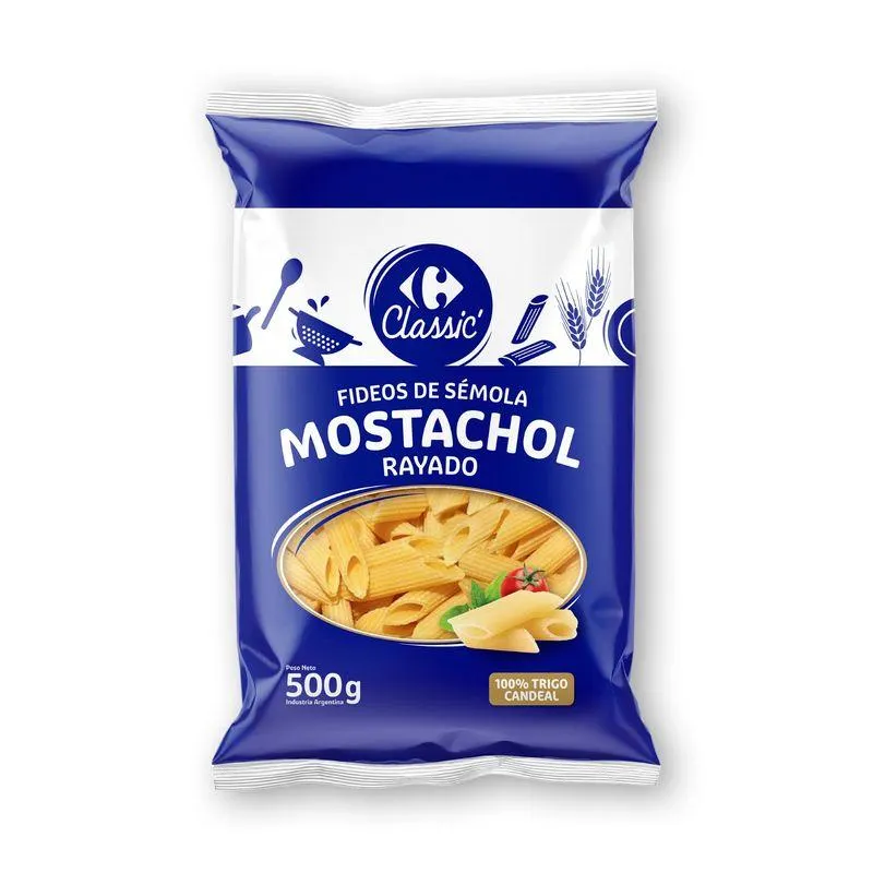 Fideos mostachol rayado Carrefour classic 500 g.