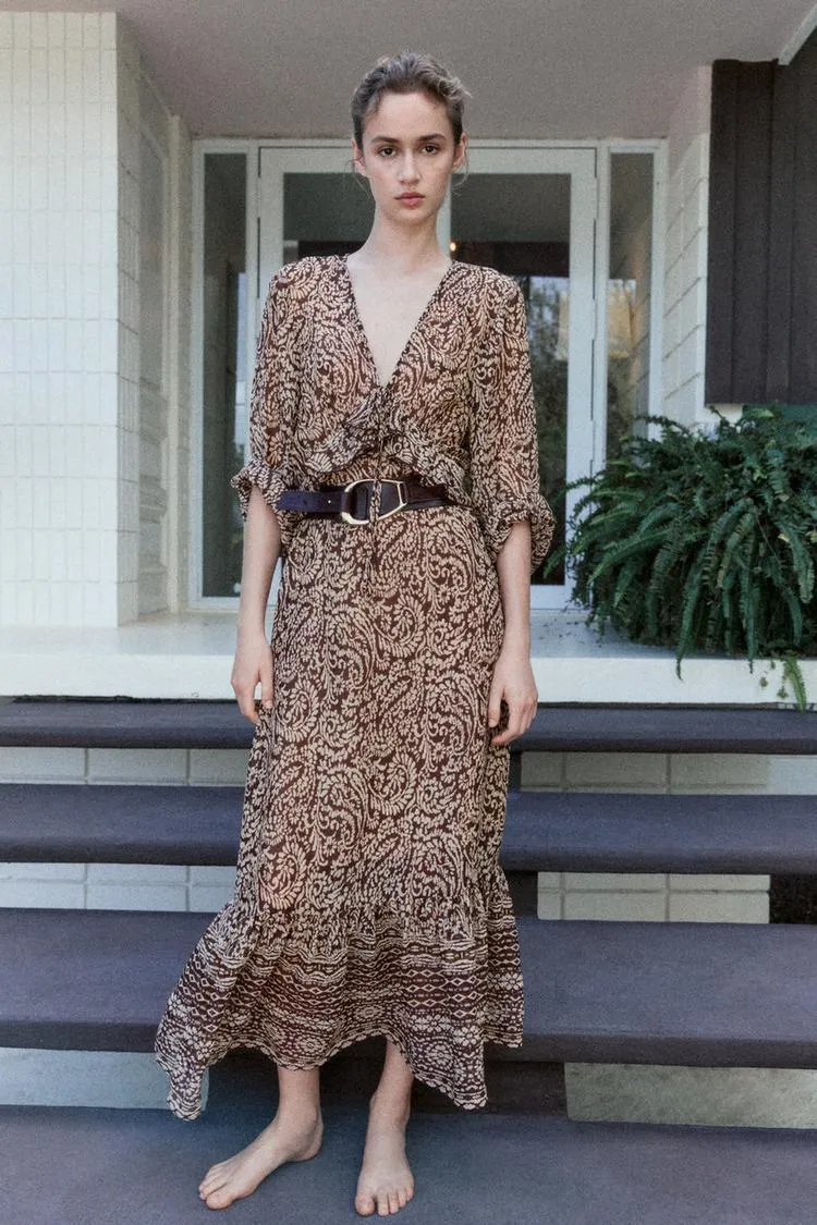 VESTIDO MIDI ESTAMPADO VOLANTES