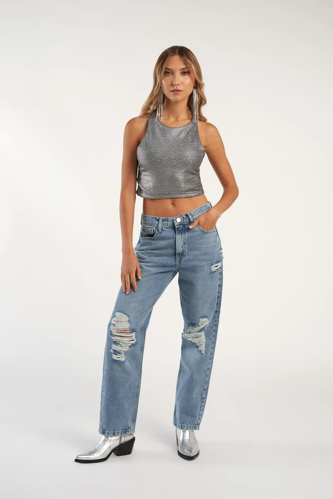 Musculosa Callie - Negro/plateado