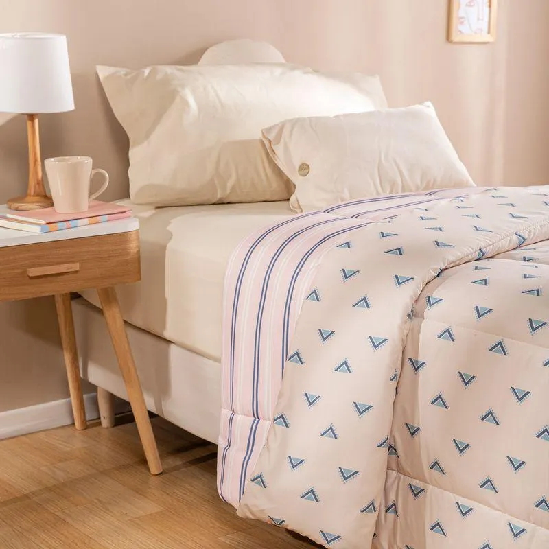 Acolchado 1 Plaza Reversible Triángulo Punteado