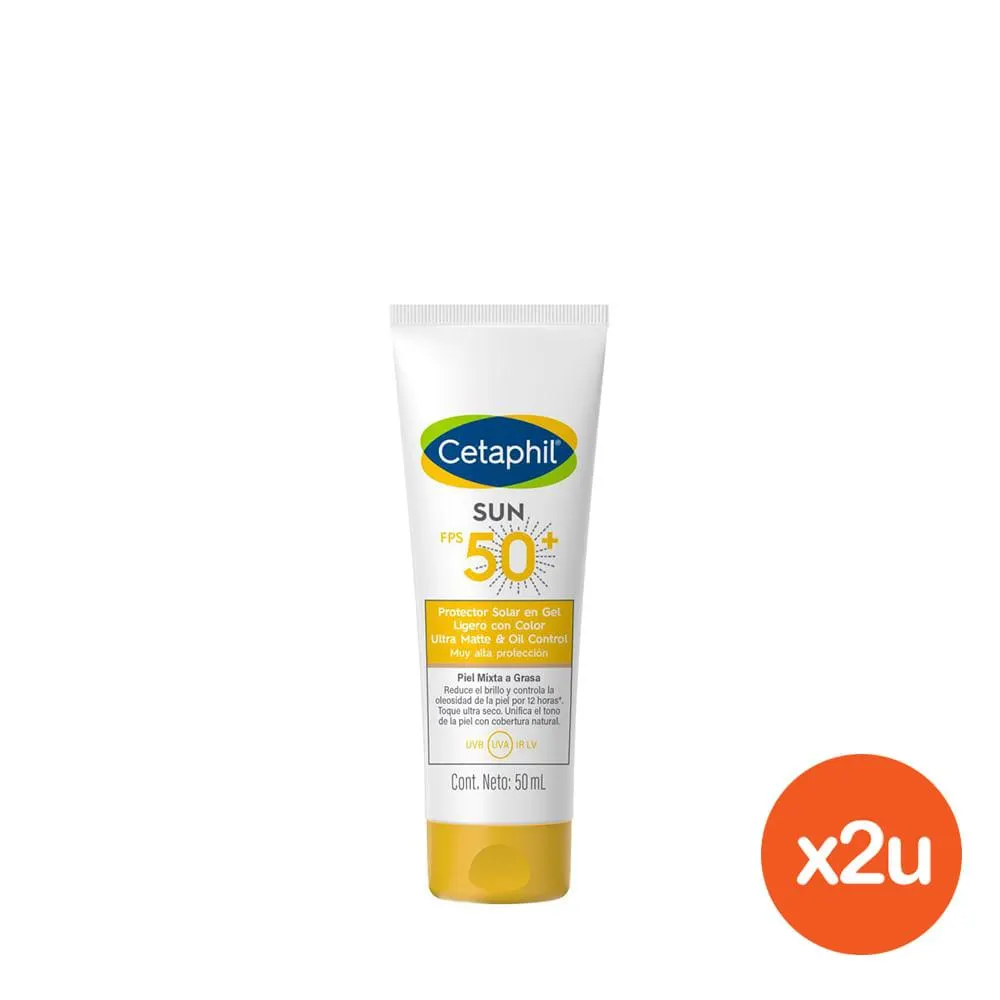 Cetaphil Protector Solar Sun Ultra Matte & Oli Control Fps 50+ con Color x 50 ml x 2 un