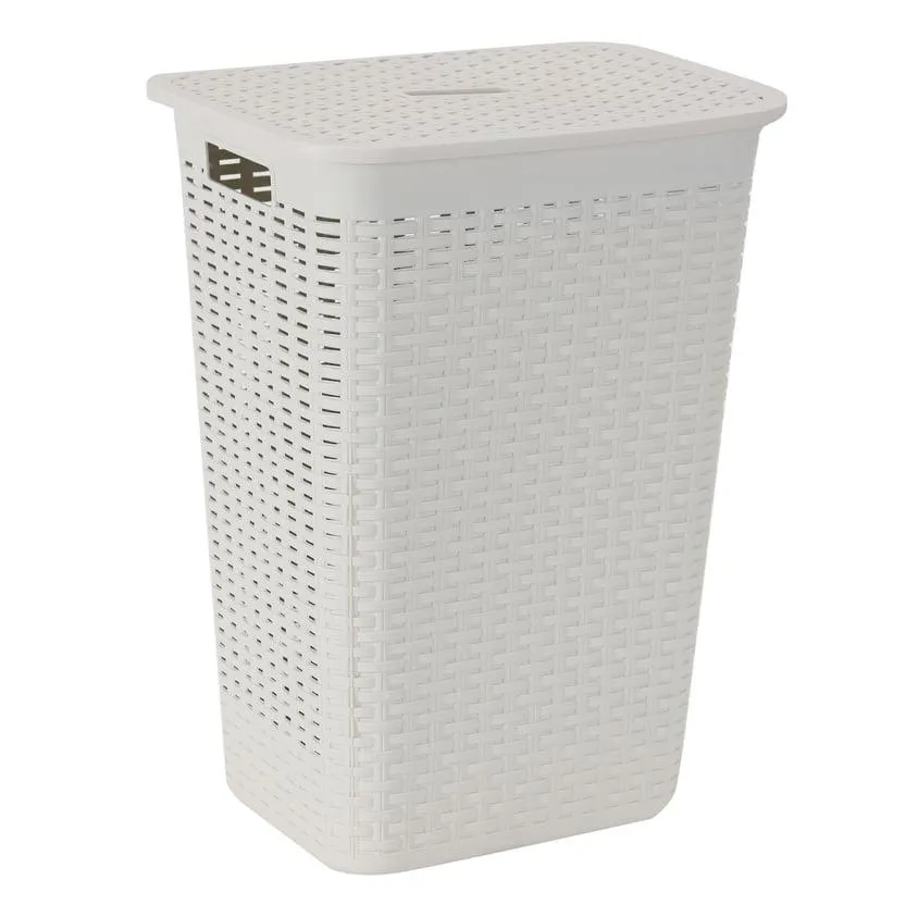 Cesto de ropa 60 L blanco con tapa