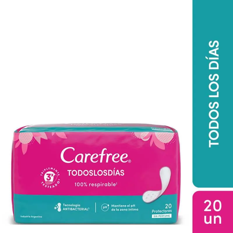 Protector Diario sin Perfume Todos los DÃas Respirable Carefree x 20 Un.