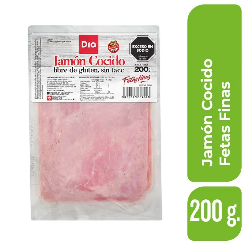 Jamón Cocido Fetas Finas Dia 200 Gr.