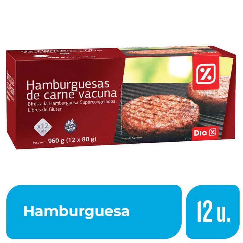 Hamburguesa de Carne DIA 12 Un. 960 Gr.