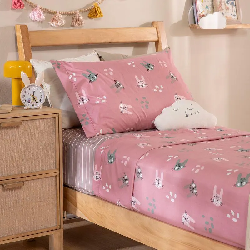 Juego de Sábanas 1 Plaza Conejo Pompón