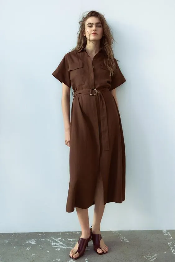 VESTIDO CON LINO CINTURÓN