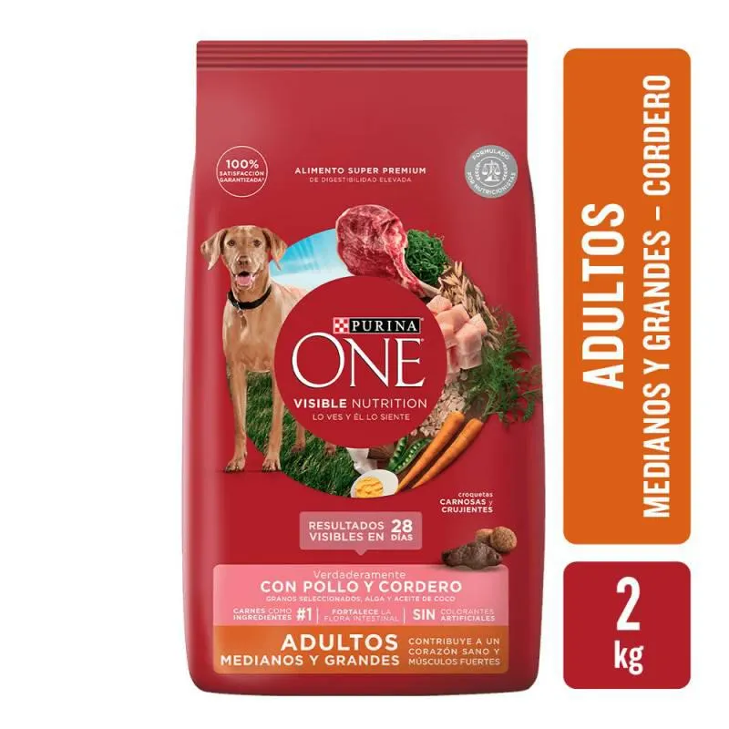 Alimento para Perro Adulto Raza M/G Cordero Purina One x 2 Kg.