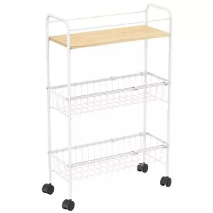 Carro de cocina de acero blanco 3 niveles con ruedas