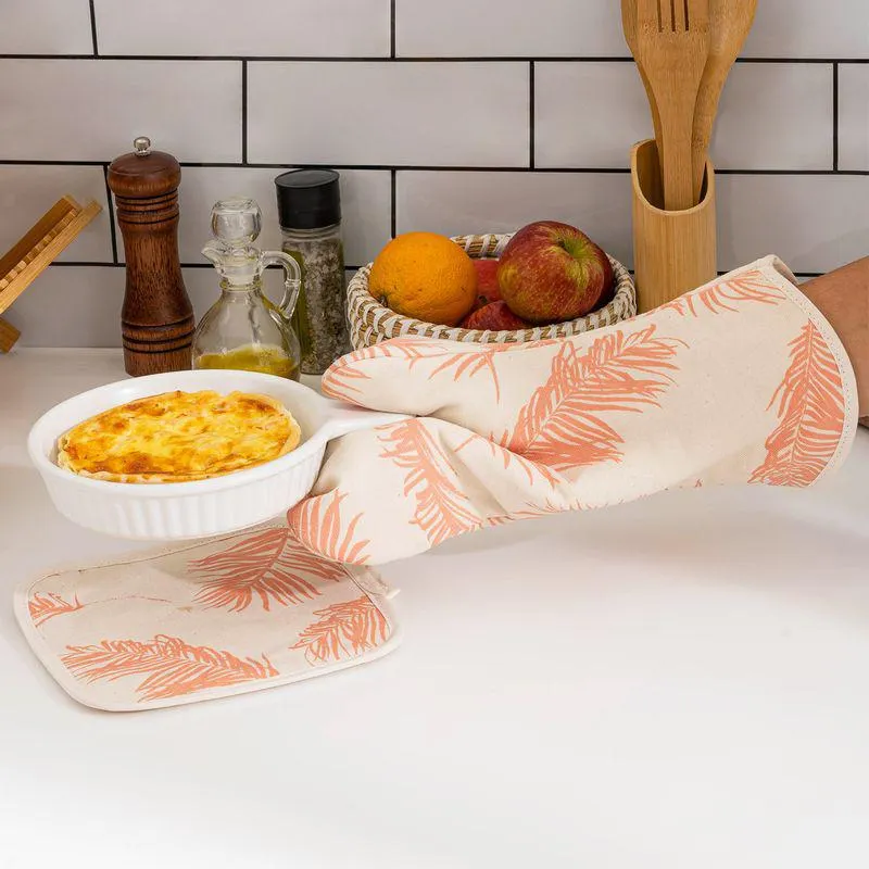 Set de Manopla y Agarradera Algodón Hojas