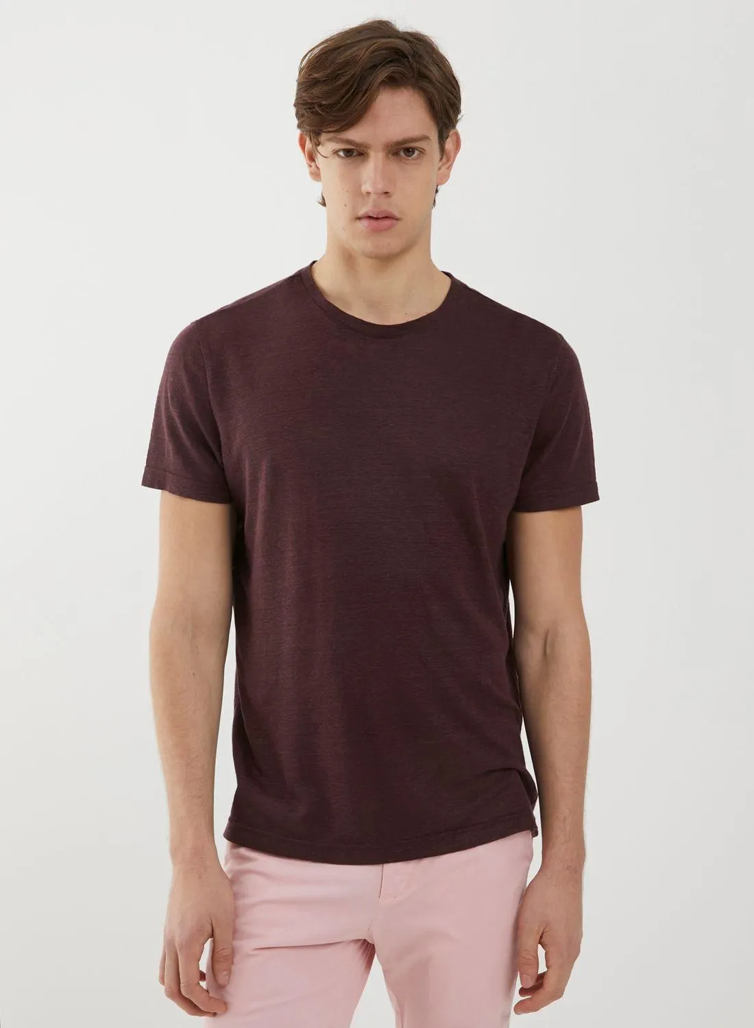 Cuello redondo manga corta lisa lino