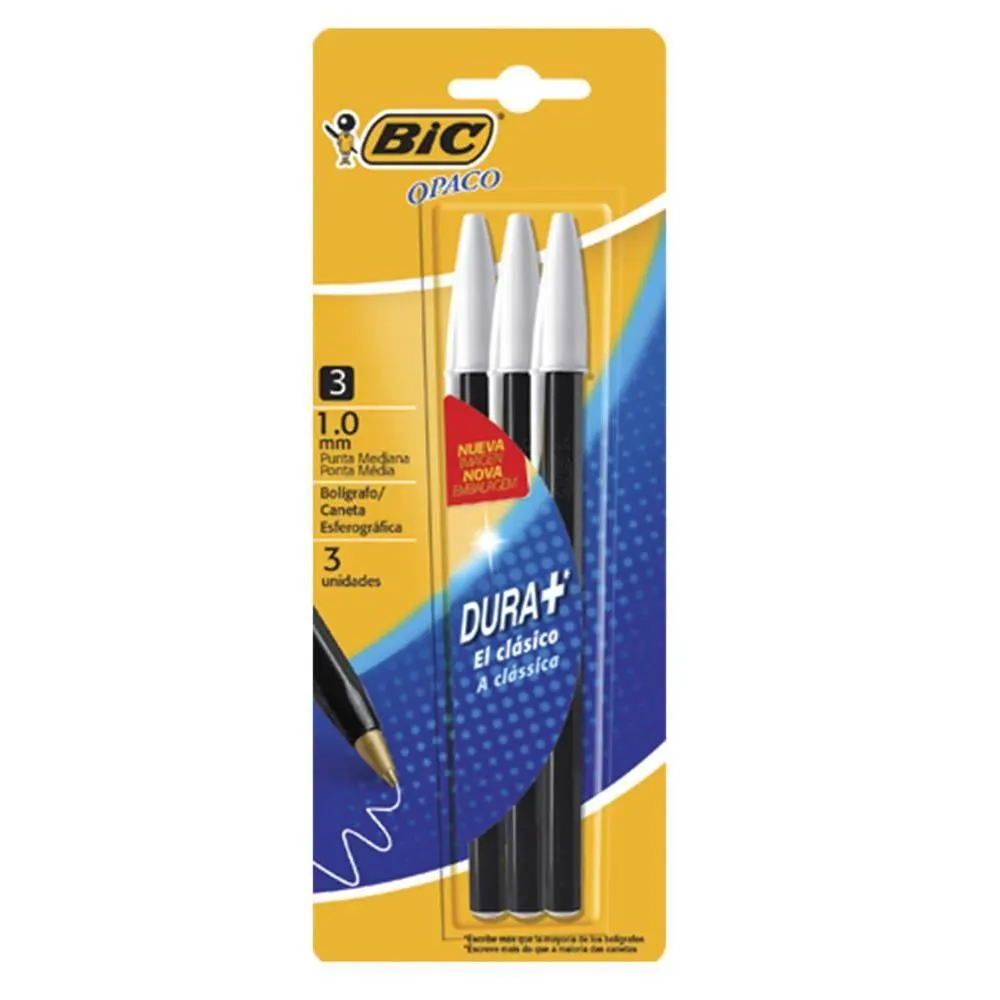 BOLIGRAFO OPACO DURA +1MM NEGRO BL X 3