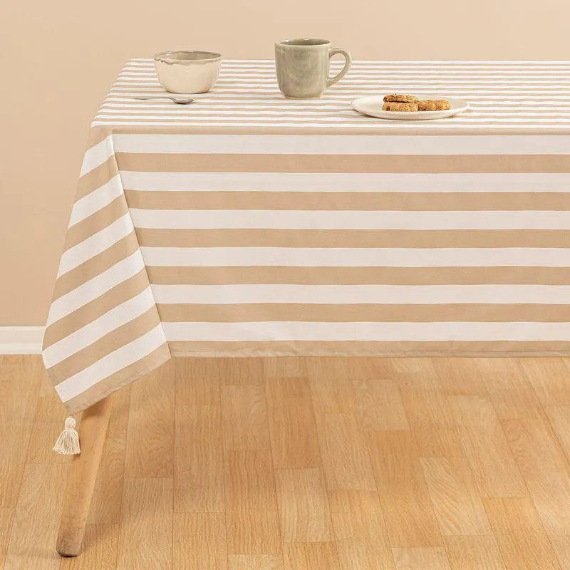 Mantel Rectangular Grande Algodón Rayas y Borlas