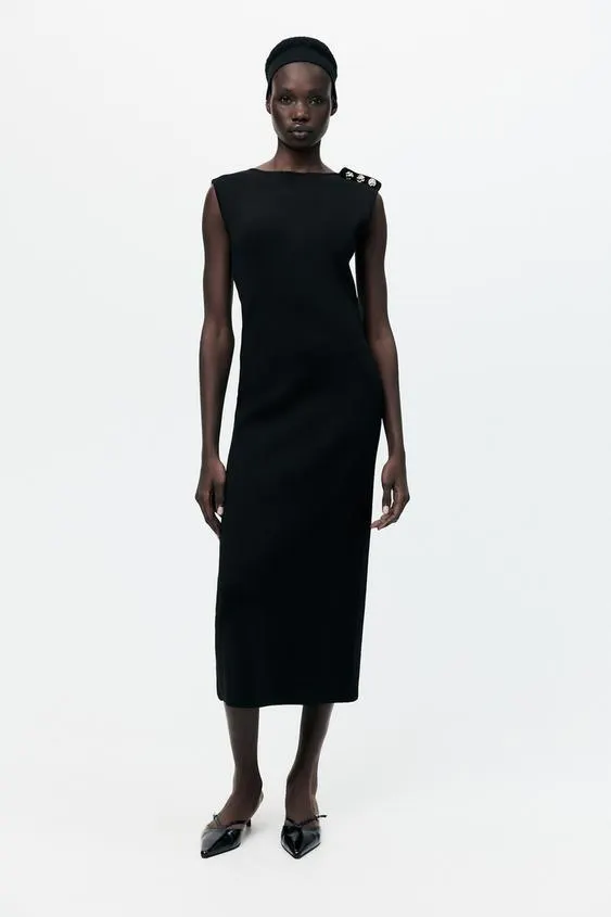 VESTIDO MIDI BOTONES DORADOS