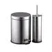 Set de cesto de basura a pedal y escobilla de baño plateado
