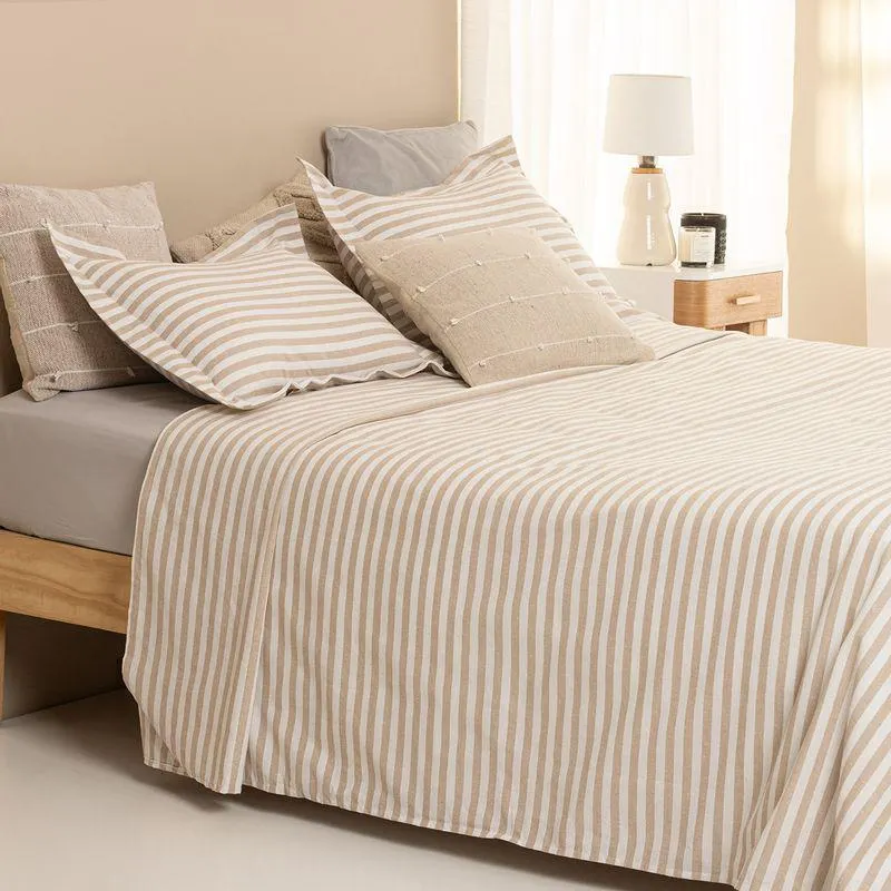 Cubrecama Queen Size Reversible Melange Rayitas Naturales