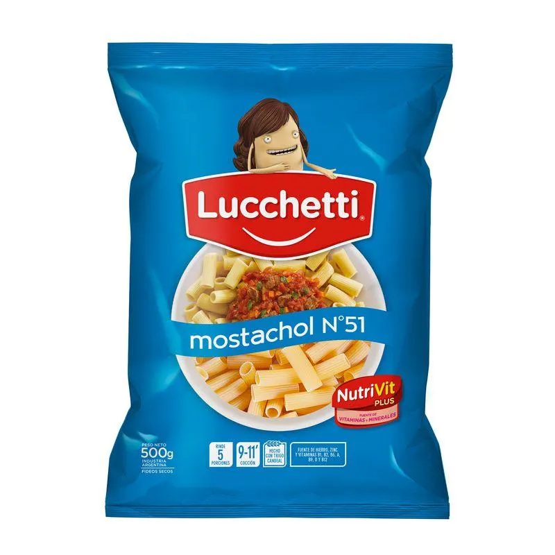 Fideos mostacholes N51 Lucchetti rayado 500 g.