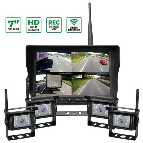 Pantalla Guardtex Dvr con 4 Cámaras para Camion Auto 12v 24v Inalambrico Graba