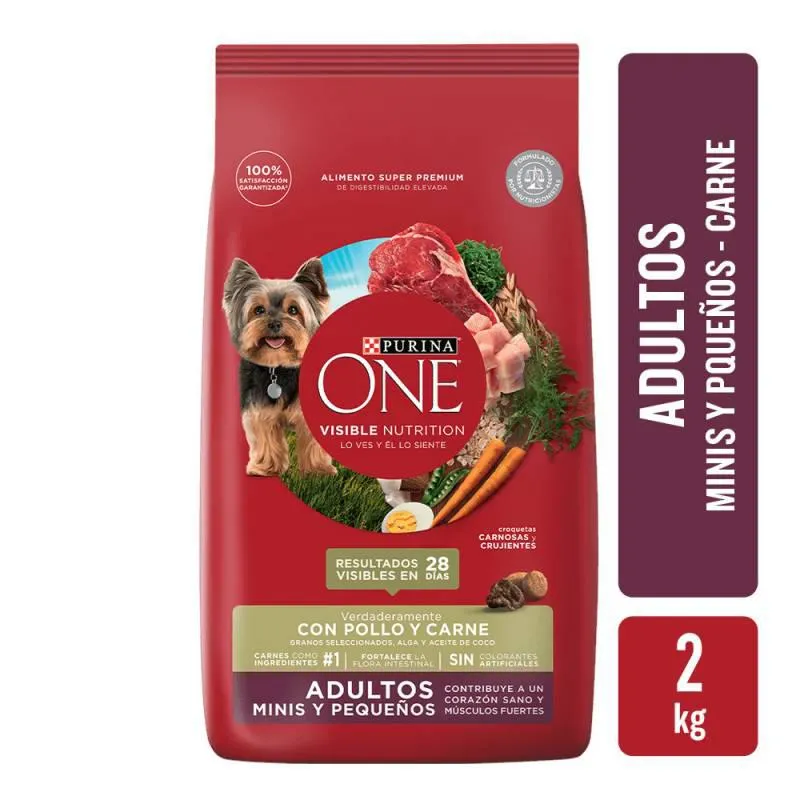 Alimento para Perro Adulto Raza Pequeña Carne Purina One x 2 Kg.