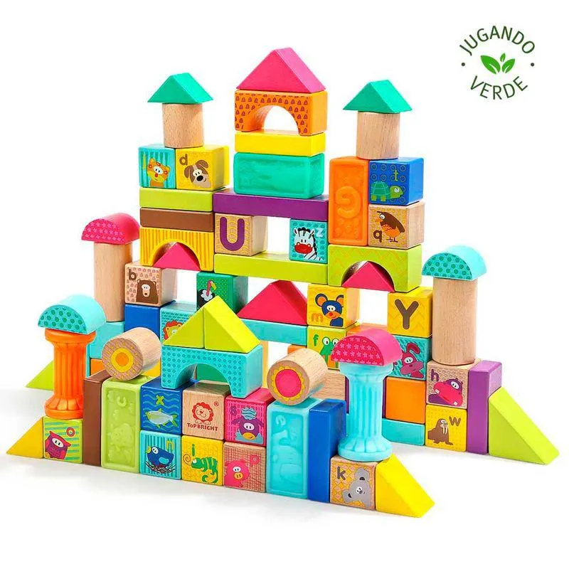Bloques De Madera Animales Y Letras X 80 Piezas