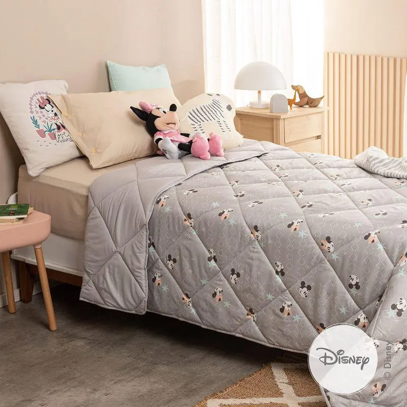 Acolchado 1 Plaza Reversible Zigzag Minnie Mickey