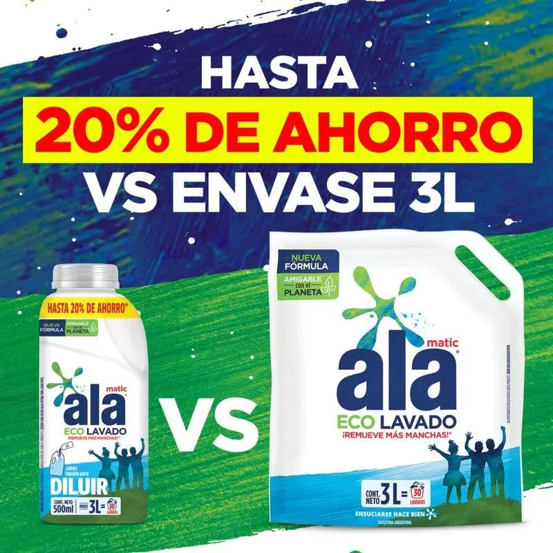 Jabón Líquido Para Diluir ALA Baja Espuma Ecolavado 500 Ml + Botella Vacía 3 Lt.