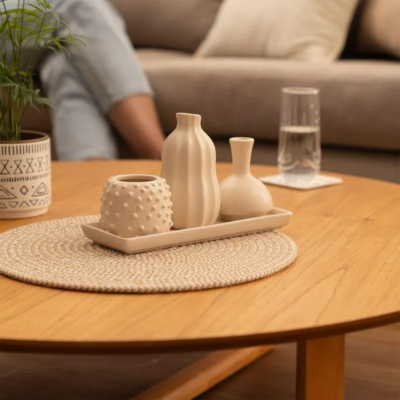 Set de Floreros con Bandeja Cerámica