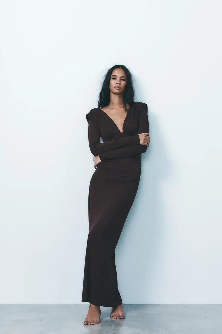 VESTIDO LARGO HOMBRERAS FRUNCES