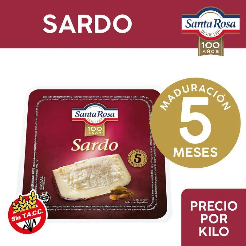 Queso Sardo Santa Rosa Trozado Paquete 1 Kg.