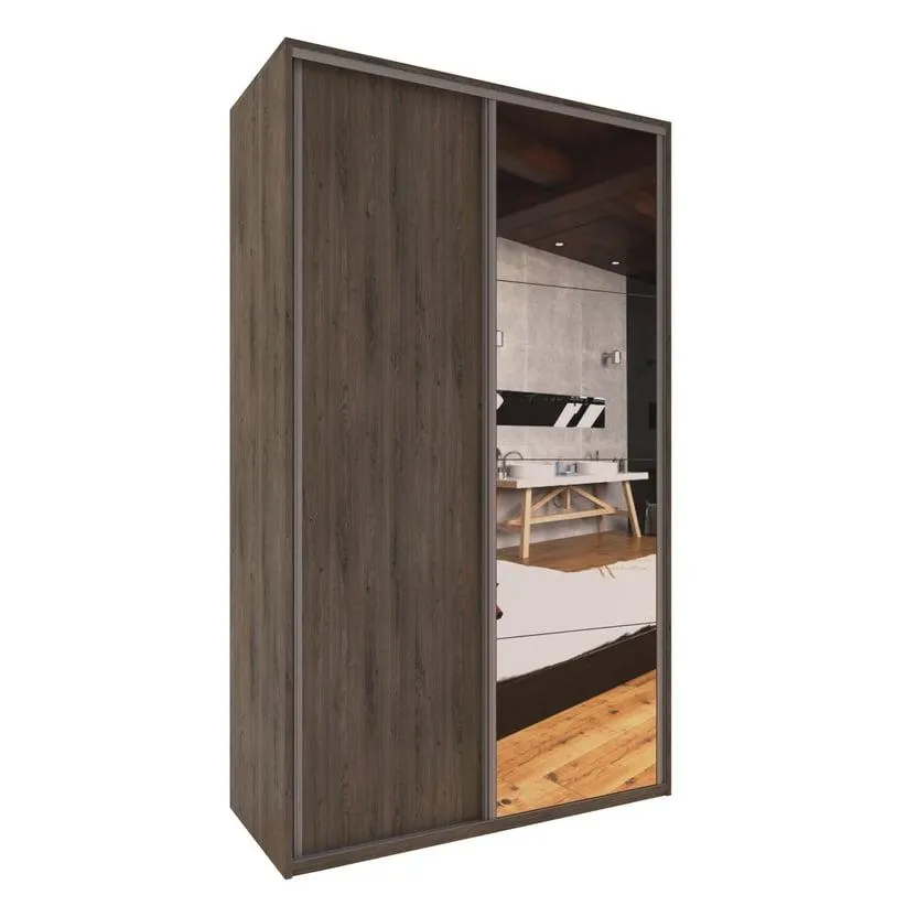 Placard 2 puertas corredizas con 2 cajones roble grafito con espejo