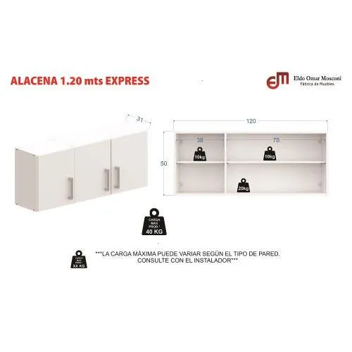 Alacena 3 Puertas melaminico Mosconi blanco 1.20 cm