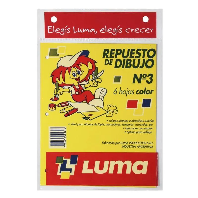 REPUESTO DE DIBUJO LUMA COLOR Nº 3 X 6 HOJAS