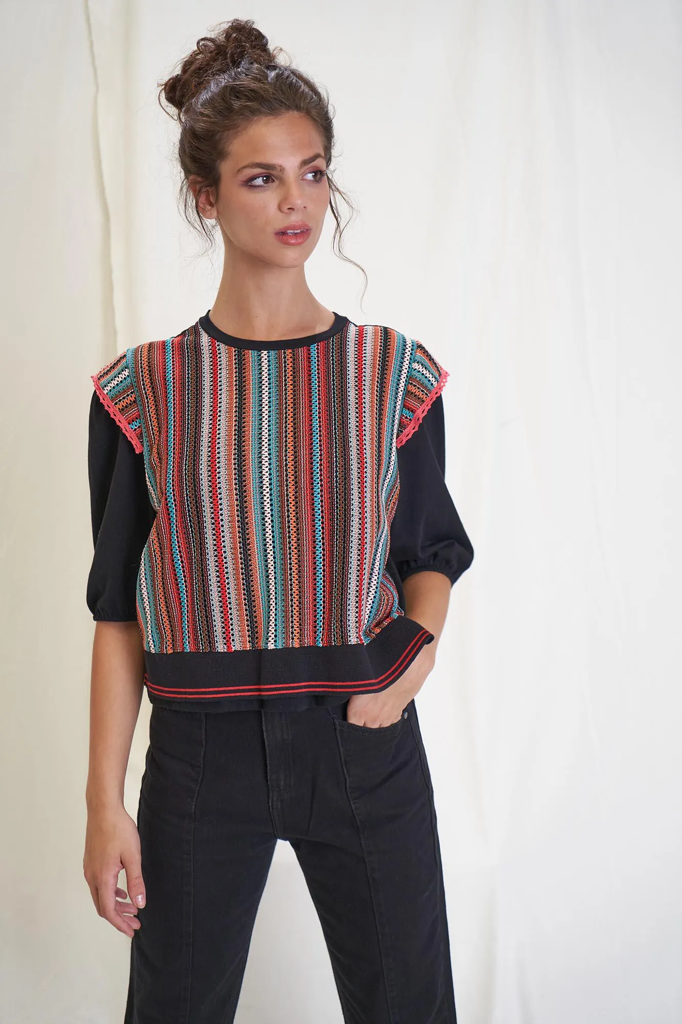 remera raiz combo negro/multicolor